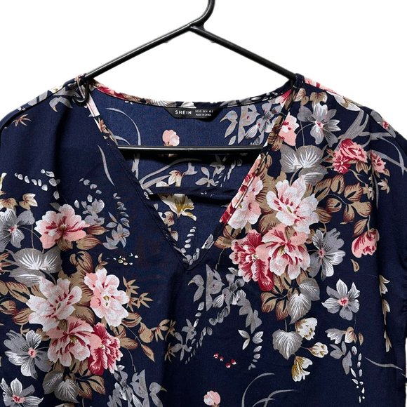 Shein Navy Blue Keyhole Neck Floral Dress, XS, Pre-owned - Picture 3 of 6